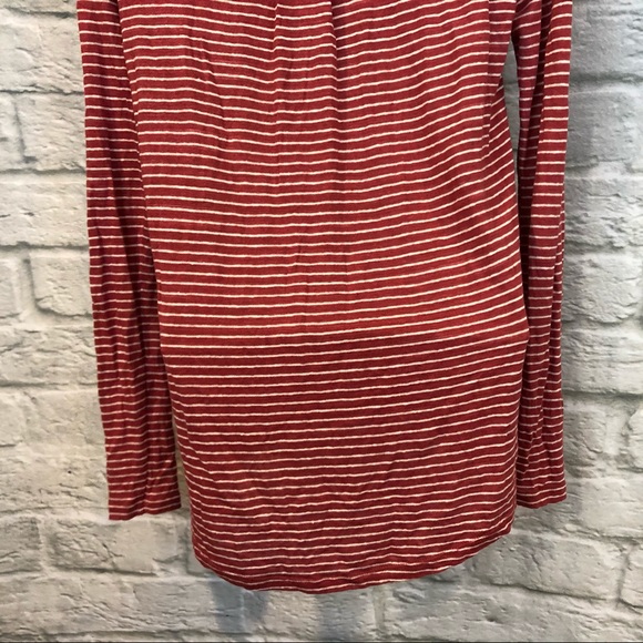 Vince Striped Linen Red & Cream Long Sleeve Top - Picture 6 of 8